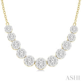 1 1/2 Ctw Round Cut Lovebright Diamond Necklace in 14K Yellow and White Gold